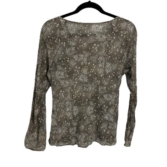 J Jill Medium Long Sleeve Top Gray Floral 1/4 Button Pullover Fairycore Y2K Vtg - Picture 3 of 9